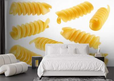 raw Fusilli, Rotini, uncooked Italian Pasta, isolated on white background, full depth of field Wall mural