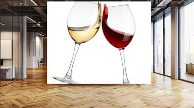 red and white Wine splash in glass isolated on white background, full depth of field Wall mural