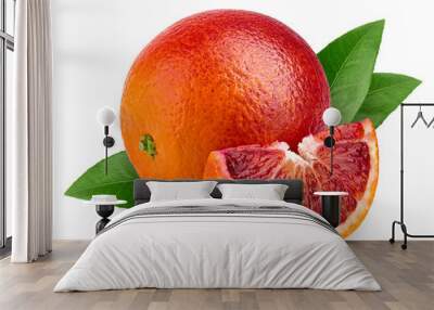 red blood orange slice, isolated on white background, clipping path, full depth of field Wall mural