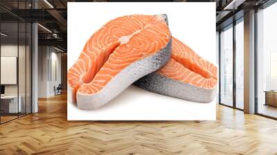 salmon, trout, steak, slice of fresh raw fish, isolated on white background, clipping path, full depth of field Wall mural