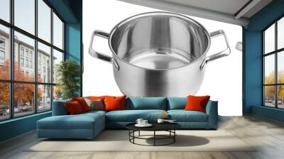 Stainless steel cooking pot, isolated on white background, full depth of field Wall mural