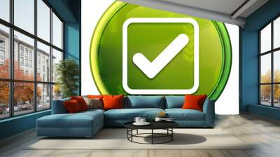 check box icon spring bright natural green round button illustration Wall mural