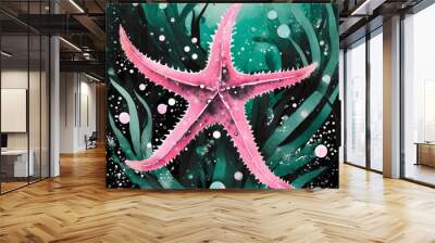 Dark Starfish w/ Bubbles & Kelp Wall mural