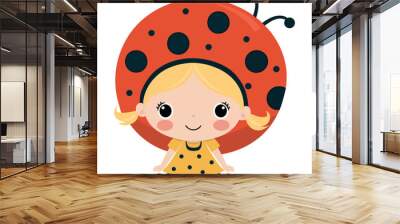 Cheerful child playing with ladybug hat Wall mural