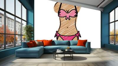 color pencil drawing of woman in two pieces swimsuit in pink color vector illustration Wall mural