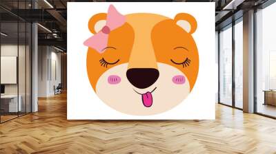 colorful caricature cute face female lioness animal sticking out tongue expression with bow lace vector illustration Wall mural