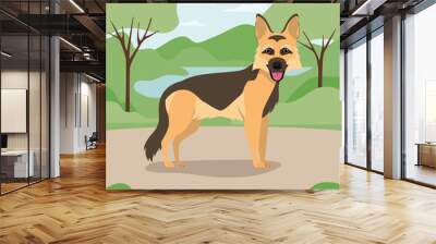 cute german shepherd dog pet in the camp Wall mural