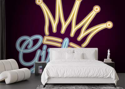 female power with neon light and queen crown Wall mural