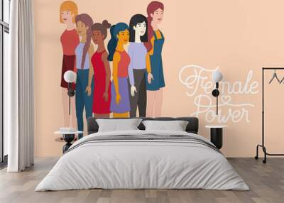 group of women characters with feminist message Wall mural