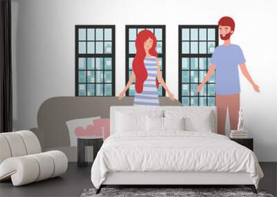 Isolated father and mother with kids design Wall mural