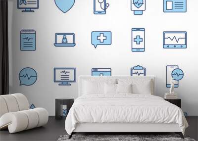 Isolated health online line and fill style icon set vector design Wall mural