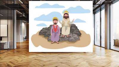 Jesus christ with apostle in the dessert characters vector illustration design Wall mural