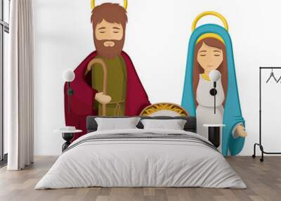 Mary and joseph with baby jesus icon. Holy family and merry christmas season theme. Colorful design. Vector illustration Wall mural