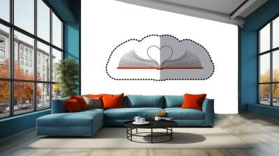 middle shadow color sticker with open book with sheets in shape of heart vector illustration Wall mural