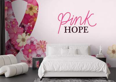 ribbon with flowers of pink hope design, Breast cancer awareness theme Vector illustration Wall mural