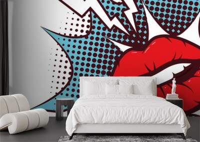 sexy woman mouth with splash expression pop art style Wall mural