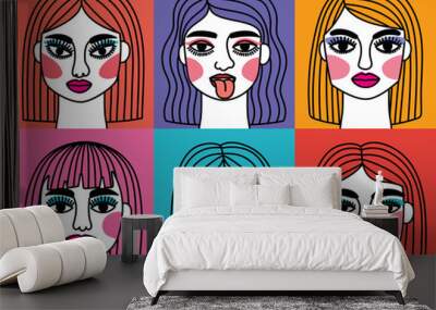 surreals faces icons Wall mural