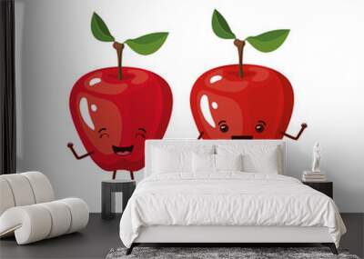 white background with realistic pair of apple fruits caricature vector illustration Wall mural