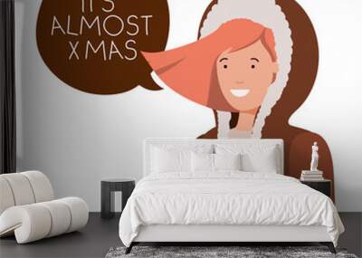 woman with winter clothes and speech bubble Wall mural