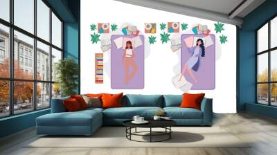 young women in bed with sleeping pose Wall mural