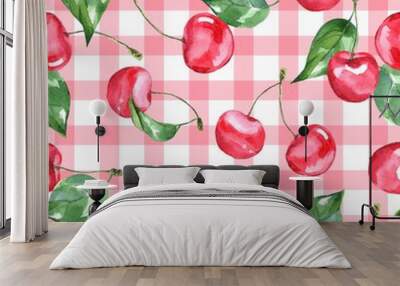 Cherry. Watercolor illustration. Seamless pattern Wall mural