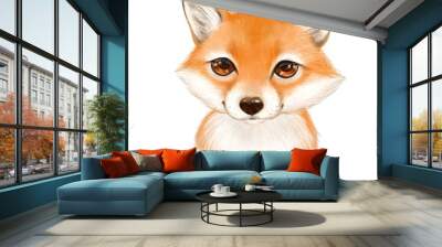 Cute cartoon fox isolated on white background Wall mural