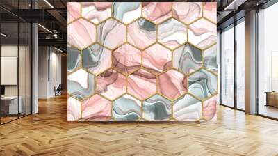 Hexagon seamless texture. Abstract gray and red trendy background Wall mural