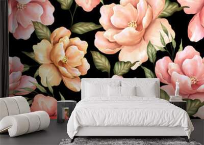 Seamless pattern with flowers on black background. Floral pattern Wall mural