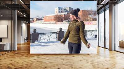 portrait of woman by the frozen river Wall mural