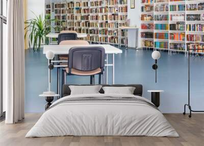 table and chairs in the library Wall mural