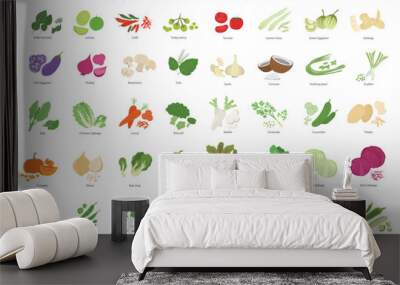 vegetables isolated on white background, collection group of natural organic plants, colorful vector illustration in flat cartoon style. Wall mural