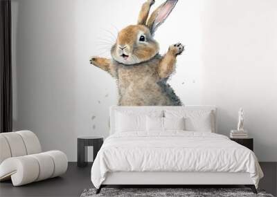 Little Bunny rabbit dancing watercolor, Generative AI Wall mural