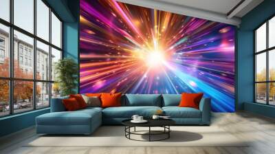 Abstract colorful light speed background with a blur effect and bright rays of the sun in the center Wall mural