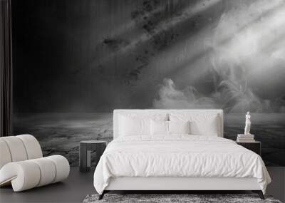 Abstract dark background with fog and smoke on the floor, dark concrete wall Wall mural