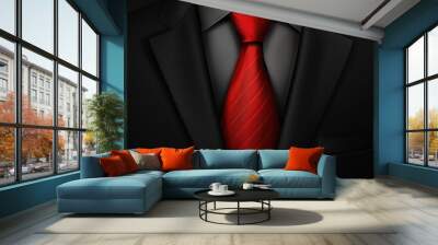 Black suit with red tie closeup Wall mural