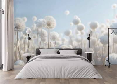 dandelions on blue background, closeup, fantasy Wall mural