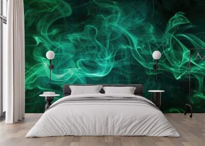 green smoke on black background, texture for design Wall mural