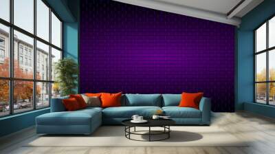 Abstract Dark Purple Geometric Pattern with Squares. Bright Lighting Behind Grid. Panoramic Structural Brick Wall. Raster Illustration Wall mural