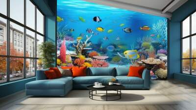  a coral reef underwater with corals and fishes Wall mural