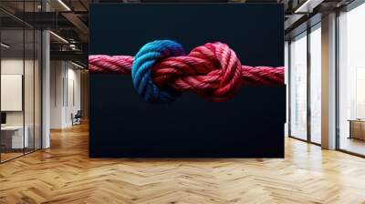 A red rope with one blue and the other pin on dark minimalistic background. Wall mural