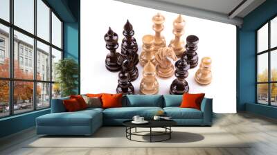 Chess game figures on white background Wall mural