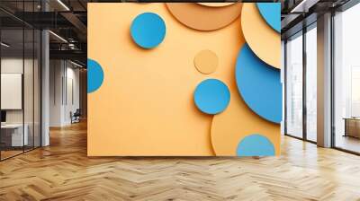 Colorful abstract blue shapes on yellow background. Wall mural