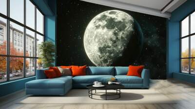 Full moon in space and stars around. Wall mural