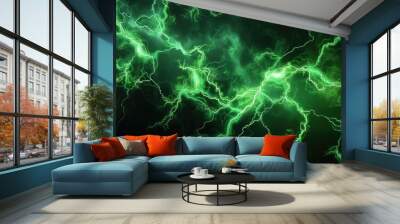 green lightning bolts on a black background Wall mural