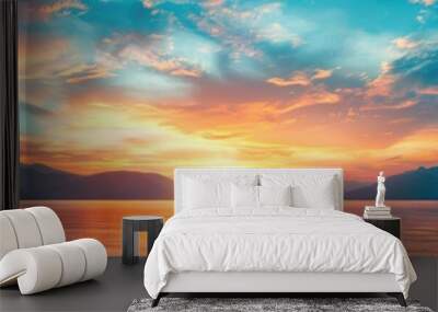 panoramic view of beautiful colorful sunset over the sea Wall mural