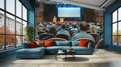 Photo of an audience at a conference or workshop watching the speaker on stage. Wall mural