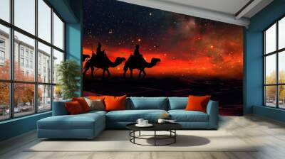 Silhouette of three wise men on camels Wall mural