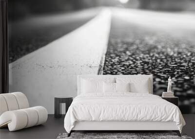 White tape on asphalt road, closeup Wall mural