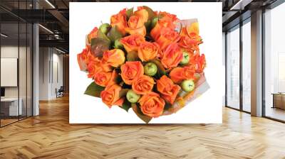 Flower Arrangement, floral  bunch with orange roses and green ap Wall mural