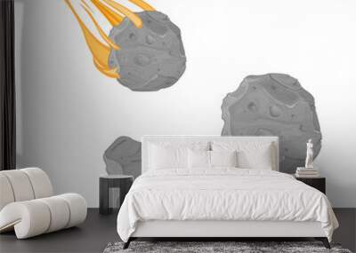 Falling Meteorite with asteroid icon illustrations - A vector illustration of an asteroid and meteor strike. Rocks from space orbiting and falling. Wall mural